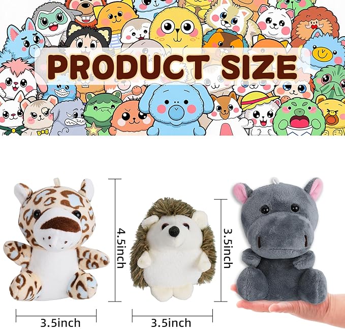 12 Pcs Small Stuffed Animal Bulk - 4.5 Inch Fluffy Stuffies, Animals Keychain Decoration, Carnival Prizes, Classroom Treasure Box, Pinata Stuffers