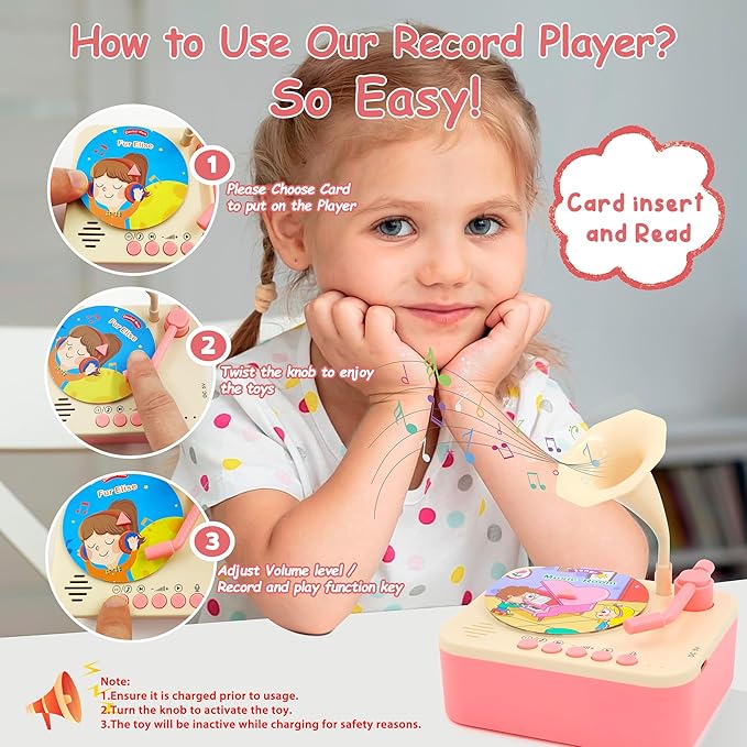 Kids Phonograph with 99 Cards – Toddler Record Player, Kids Storytelling Machine, Music Player for 3+ Years Old, Educational Phonograph for Boys and Girls, Toddler Toys for Early Learning