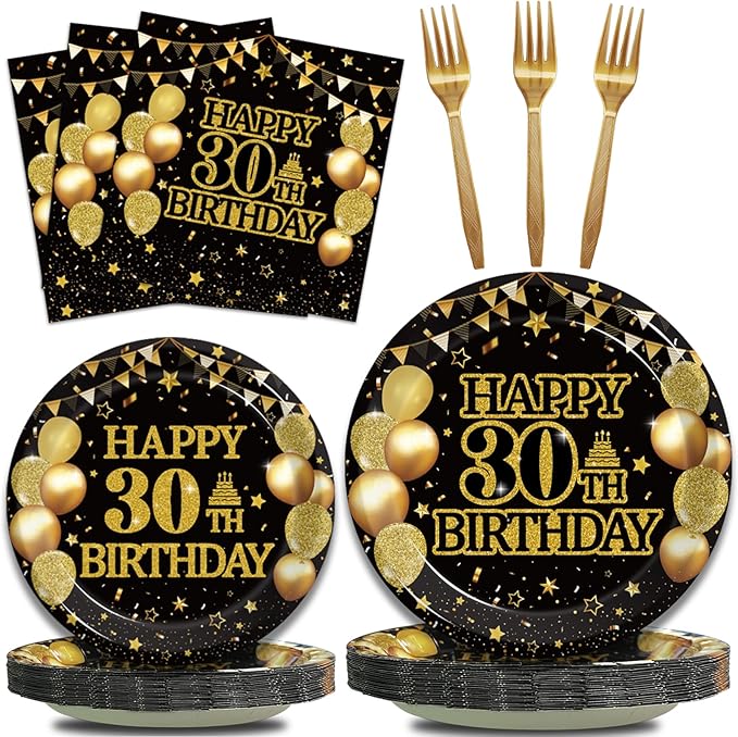 96Pcs 30th Birthday Party Tableware Set, Back in 1996 Birthday Party Decorations Supplies for Men Women Kepeel Cheers to 30 Years Disposable Paper Plates Napkins Forks Favors, Serve 24