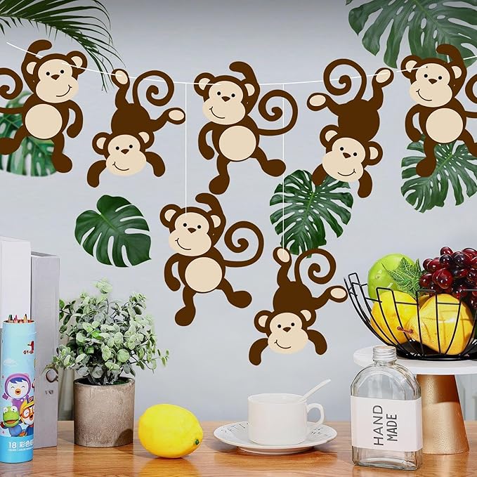 Qunclay Monkey Cutouts Jungle Party Decorations Monkeys Birthday Party Supplies Paper Safari Hanging Wall Decor Animal Print Supplies