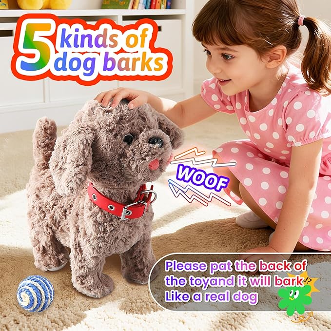 Teddy Walking Barking Dog Toy Singing Puppy Set, Repeat What You Say Teddy with Control Leash Electronic Dog, Touch or Voice Control Realistic Robot Musical Dancing Animated Plush Pet for Toddler