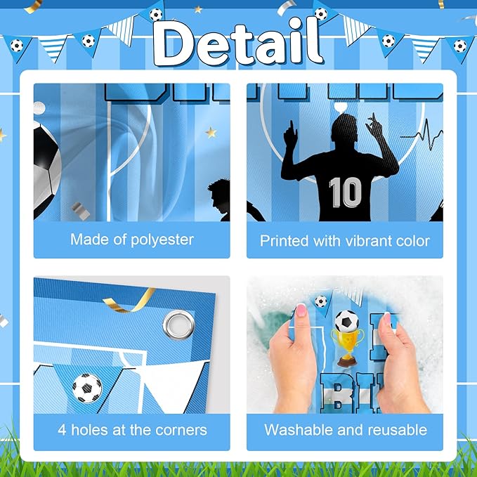Avezano Scoccer Star Birthday Party Decorations Scoccer Sports Theme Happy Birthday Banner Backdrop Kids Teens Football 10th Birthday Party Celebrations Supplies (Blue, 6x3.6 ft)
