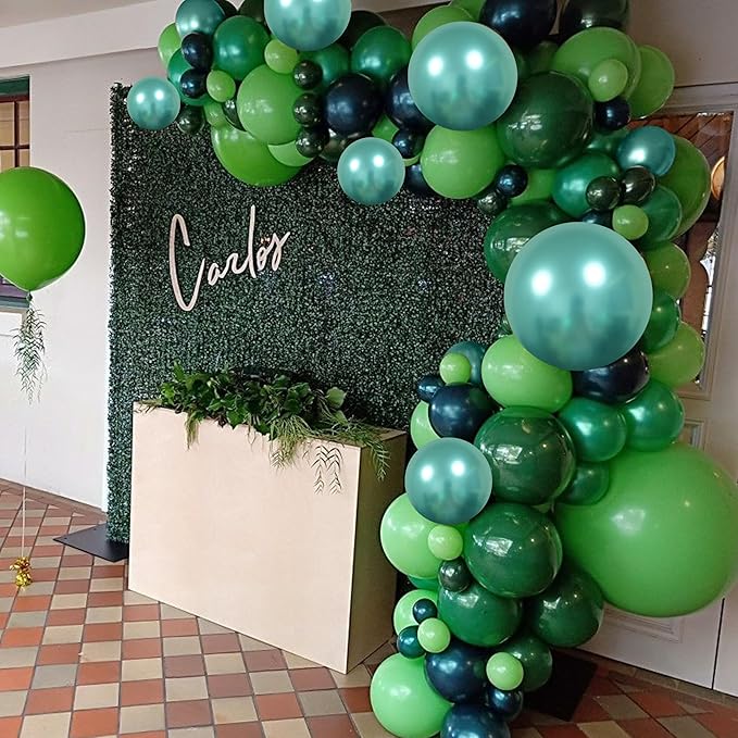 Togvu Green Balloons, 60 Packs 12 Inch Different Shades Dark Emerald Lime Metallic Chrome Olives Sage Latex Balloons for Birthday, Baby Shower, Jungle Safari Party Decoration QQ-5023