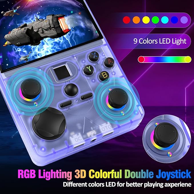 Retro Handheld Game Console, DC35V Retro Gaming Console 3.5’’IPS Screen Open Source Linux System Built-In 20000+Classic Games, 20+Emulators, Portable Video Gaming Console with 4000mAh Battery (Purple)