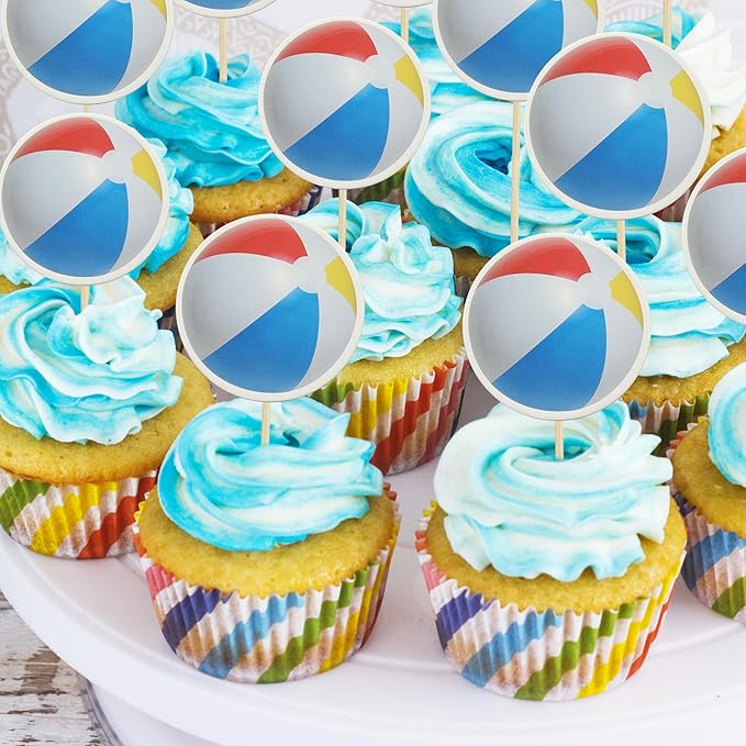 Gyufise 36 Pack Beach Volleyball Cupcake Toppers Star Sports Ball Cupcake Picks Baby Shower Beach Volleyball Sports Players Theme Birthday Party Cake Decorations Supplies