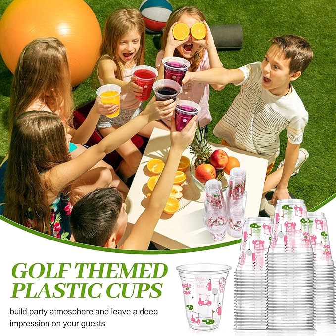 Qinyoung 100 Pcs Masters Golf Ball Party Supplies Bulk Clear Plastic Cups 12oz Disposable Let's Par-tee for Home Sports Golf Themed Birthday Bachelor Party Supplies Favors (Pink)