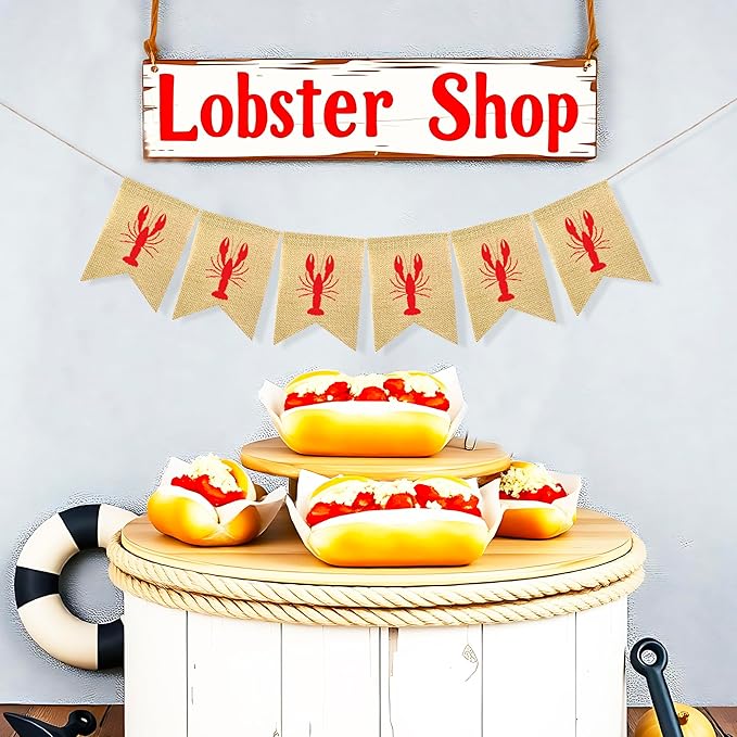 Burlap Crawfish Banner Red Lobster Garland Crawfish Boil Decorations for Birthday Lobster Festival Barbecue Party Supplies Indoor Outdoor Welcome Sign Mantle Fireplace Decoration