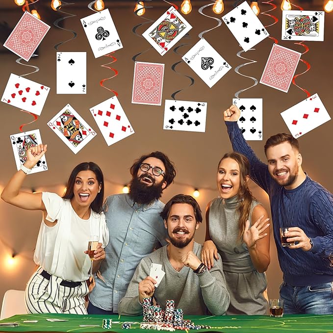 30Pcs Wonderland Tea Party Hanging Swirls Poker Cards Hanging Swirls Wonderland Theme Party Decoration Poker Cards Ceiling Streamers Banner Decor for Birthday Baby Shower Casino Party Supplies