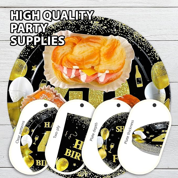 96Pcs 40th Birthday Party Supplies Black and Gold Shorty Hit Forty Plates and Napkins Gold Cheers to 40 Tableware Set for Women Men Happy 40th Birthday Party Supplies，Serves 24