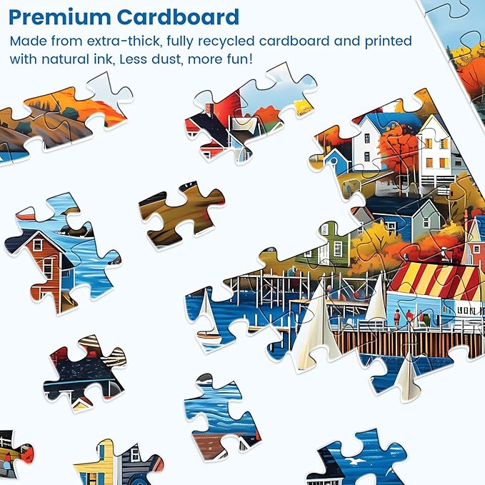 300 Pieces Puzzle for Adults | Town in Autumn Puzzle | Recycled Cardboard Large Piece Jigsaw Puzzles 300 Pieces | Challenging Game Home Decor Birthday Party Gift Toy for Adults Kids Seniors 20.5*15 in