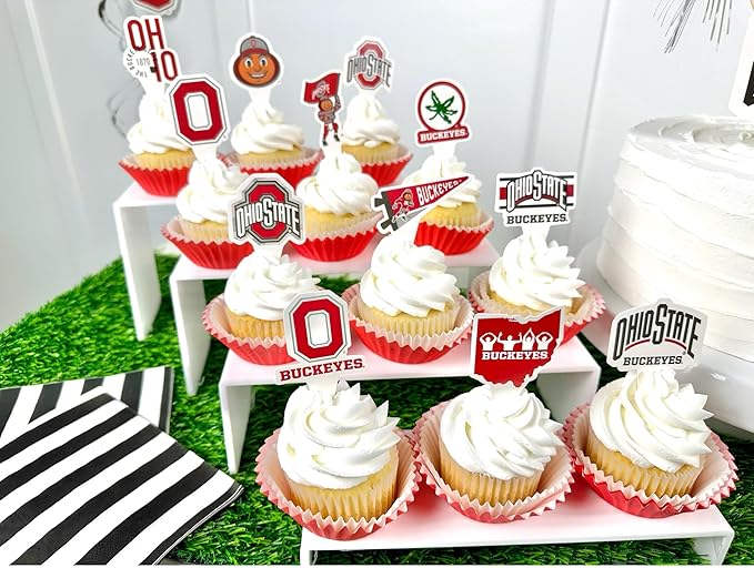 Ohio State University Cupcake Topper Party Supplies for Football, Birthday, Graduation Party Decorations (24 Pieces) (Ohio State Buckeyes)
