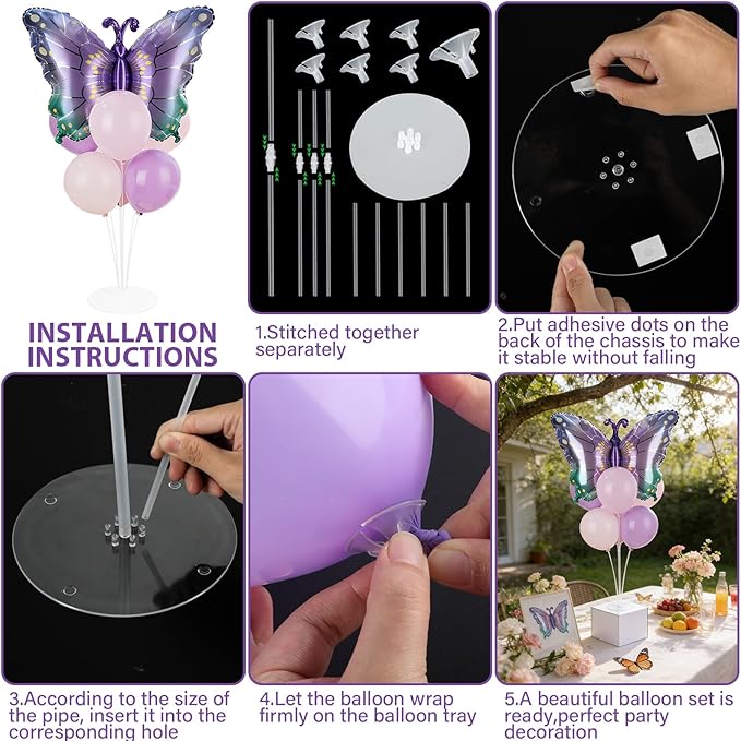 Butterfly Party Balloons Stand Kit 2 Sets With 2 Purple Gradient Butterflies Foil Balloons Centerpieces for Tables Butterfly Themed Party Balloon for Baby Shower Butterflies Theme Birthday Decorations