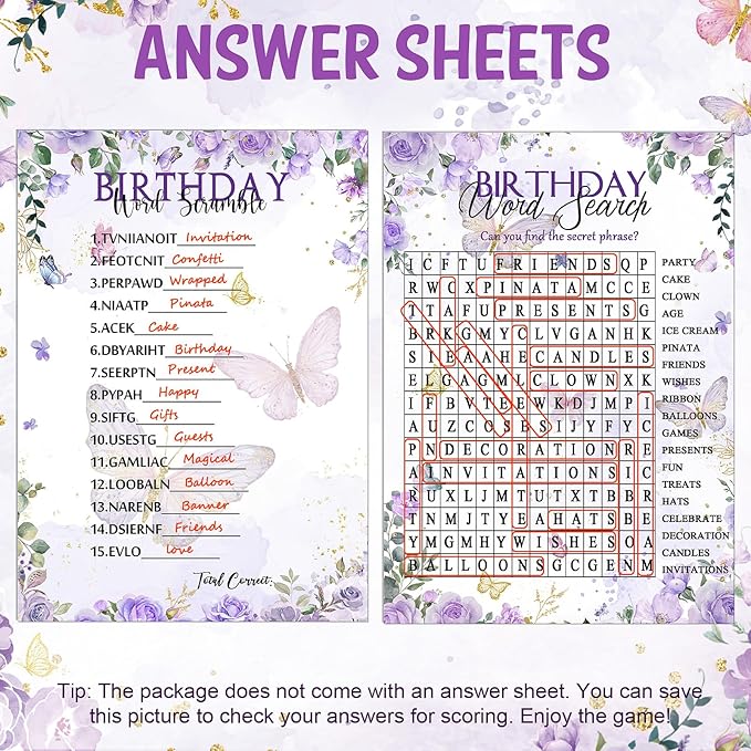 Fumete 100 Pcs Who Knows The Birthday Girl Best Cards with 20 Pre Pointed Pencils Set for 20 Guests, Girls Birthday Night Game Ideas, Girls Her Sleepover Party Supplies, 4 Activities(Butterfly)