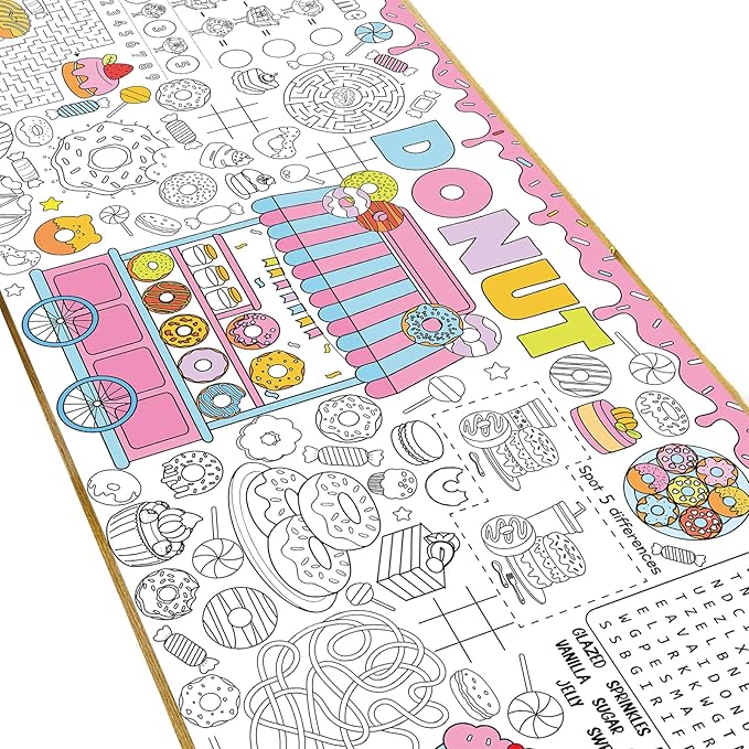 Donut Giant Coloring Poster Candyland Large Versatile Activity Drawing Paper Coloring Tablecloth DIY Dessert Theme Game Poster Table Cover Art Craft Painting Mat Home Classroom Party Supplies