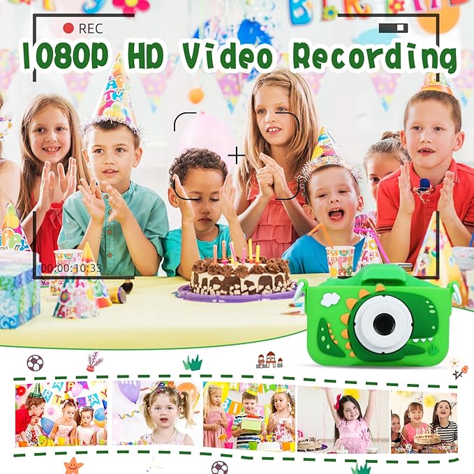 Upgrade Dinosaurs Digital Camera for Kids: Dual Lens Camera Toys for 3-12 Boys Girls - 1080P HD Selfie Digital Video Camera for Children - Christmas Birthday Gifts for 3 4 5 6 7 8 9 Year Old