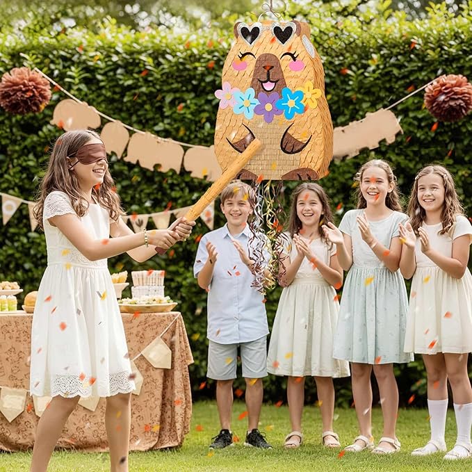 WERNNSAI Capybara Piñata - Animal theme Party Decorations Capybara Piñata with Blindfold and Bat for Kids Cute Birthday Baby Shower Decorations Classroom Party Game Supplies
