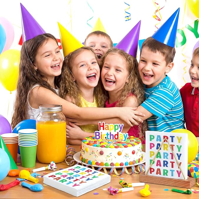 100 Pcs Party Napkins Disposable, 5x5 Inch Rainbow Napkins Colorful Birthday Napkin Dessert Cocktail Napkin for Birthday, Summer