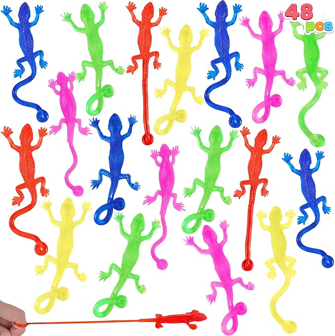 JOYIN 48Pcs Sticky Lizards Party Favors, Easter Egg Fillers Party Favors Set for Kids, Holiday Traditions, Classroom Treasure Box, Carnival Prizes, Bulk Pinata Stuff Mini Toys, goodie bags for Kids