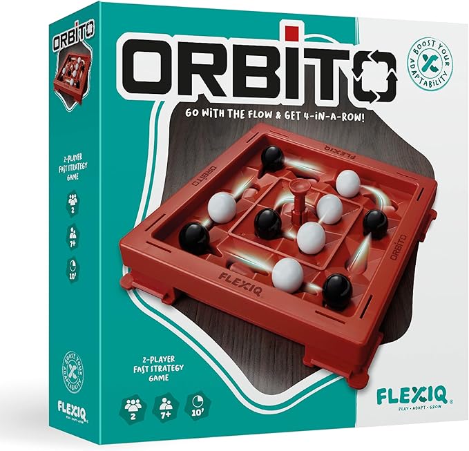 Orbito from Flex IQ, 2 Player Strategy Games for Family Gatherings, Great for Kids Games, Includes 1 Game Board with Orbito Button, 8 White Marbles and 8 Black Marbles