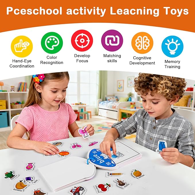 NAHSHON Montessori Busy Book Color Sorting Toys for Toddlers 2-5, Preschool Learning Activities Educational Toys for Kids 3 Year Old, Autism Sensory Fine Motor Matching Games for Toddlers