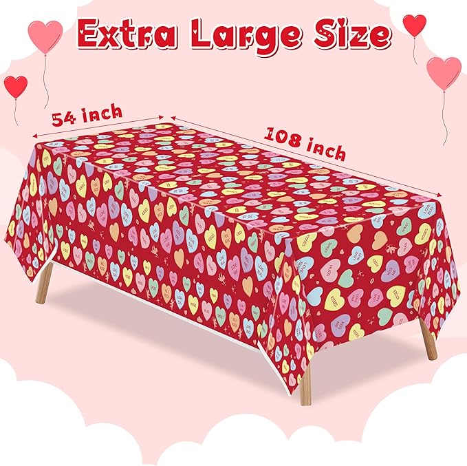 Valentine’s Day Table Cover - 3 Packs Valentine’s Day Themed Waterproof Disposable Plastic Tablecloth Rectangle Table Cloths School Holiday Party Favors Classroom Decoration Supplies Banner