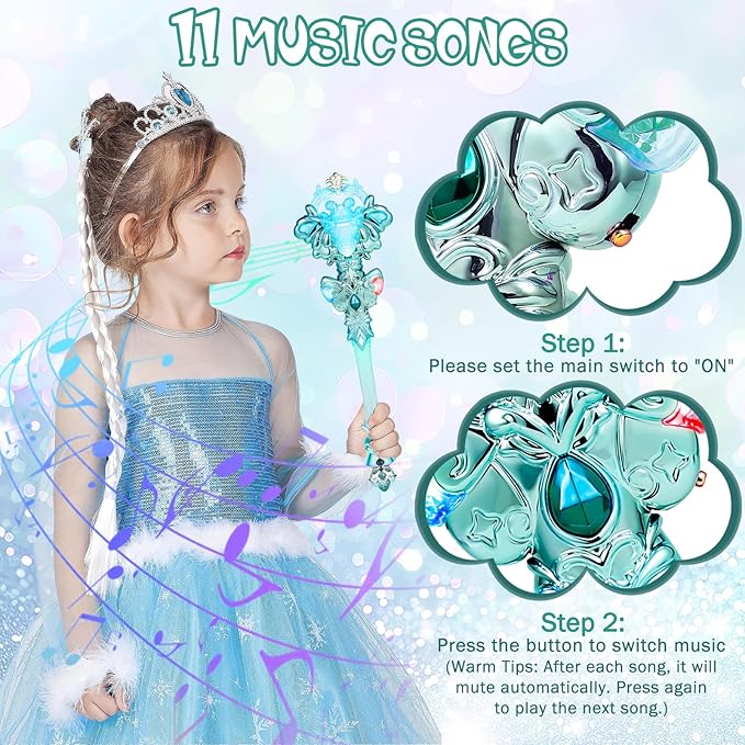 KingGlee Light Up Princess Magic Wand with Music Rechargeable Fairy Toy Butterfly Wands for Kids Girls Party Favors, 2PCS, Green