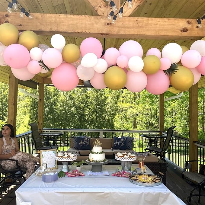 Pink Gold Balloons Set, 12 Inch Matte Pink Pastel Baby Pink Metallic Gold Confetti Latex Balloons for Girls Women, Pink Gold Party Balloons for Birthday Baby Bridal Shower Wedding Party Decorations