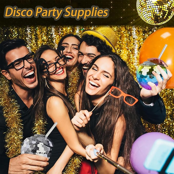 Disco Ball Cups, 20OZ Disco Party Cups with Lid and Reusable Straw Flash Ball Cocktail Cup for Party Nightclub Bar Supplies Wine Drinking Syrup Tea Bottle (50, Sliver)