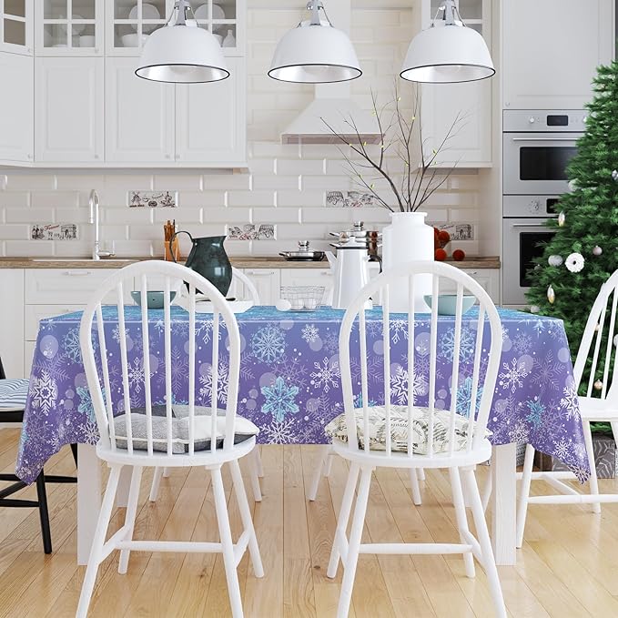 3PCS Winter Frozen Tablecloth Decorations, Blue and Purple Snowflake Winter Wonderland Disposable Rectangular PE Table Cover for Christmas Holiday New Year Birthday Party Decorations, 51.2x 86.6inch