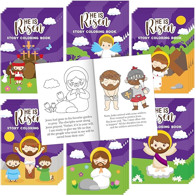 He is Risen Coloring Books for Kids - 24Pcs Bulk Easter Story Mini Coloring Booklet Religious DIY Art Drawing Book for Toddlers Spring Easter Holiday Party Goodie Bags Stuffers Sunday School Classroom