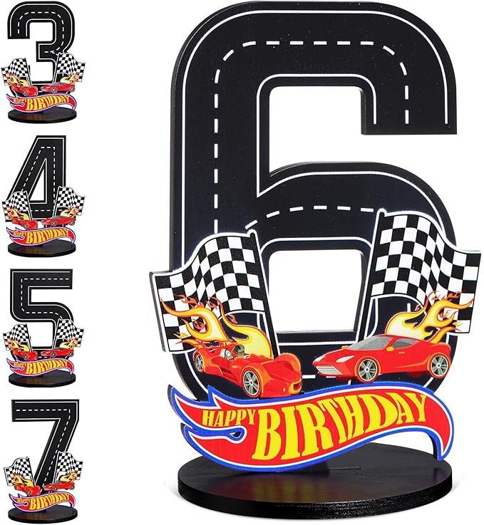 Race Car 6th Birthday Number Sign Centerpiece Race Car Theme 6th Birthday Party Supplies Wooden Table Decoration Photo Props for Boys Six Years Old