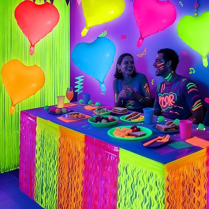 12 Pcs 22 Inches Heart Glow in The Dark Neon Balloons Glow Party Supplies Neon Foil Balloons 90 80s Hip Hop for Birthday Wedding Anniversary Backdrop Decor