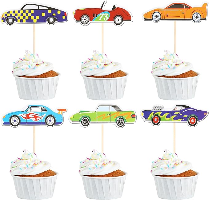 36 Pack Racing Car Cupcake Toppers Fighting Race Car Cupcake Picks Boys and Girls' Birthday Racing Sports Cupcake Decorations Baby Shower Birthday Party Supplies