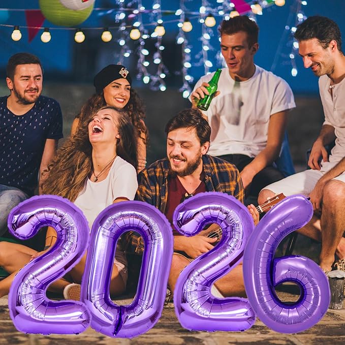 KALOR 42 Inch 2026 Purple Foil Mylar Number Balloons, 2026 New Years Decorations for 2026 Happy New Year Eve and Graduations Party Supplies