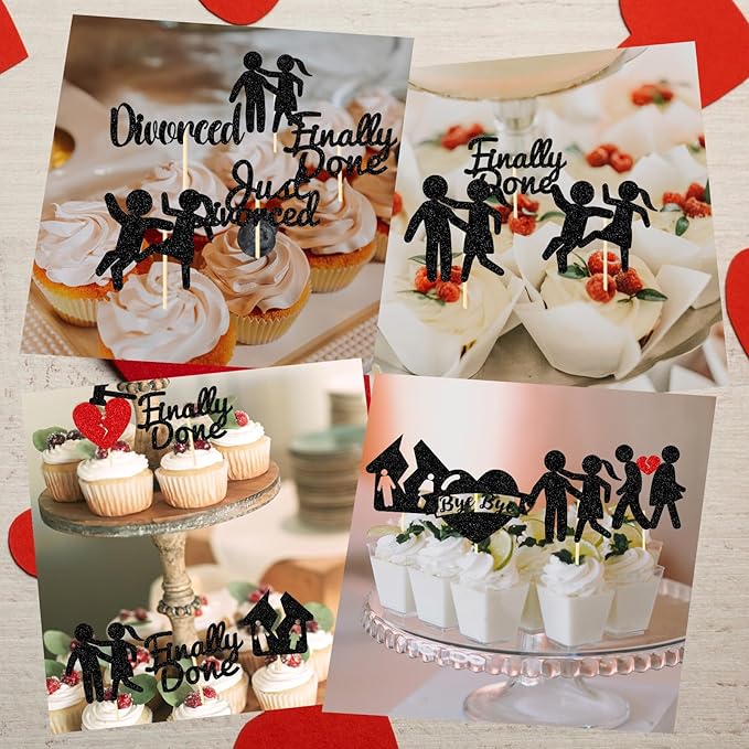 Divorce Party Decorations for Women - 36PCS Divorce Cupcake Toppers Finally Done Just Divorced Cupcake Picks for Freedom Bachelor Supplies