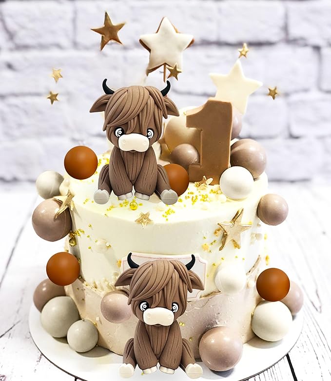 JeVenis Two Highland Cow Cake Decorations Cake Topper Highland Cow Party Favors For Highland Cow Baby Shower Party Birthday Party Supplies