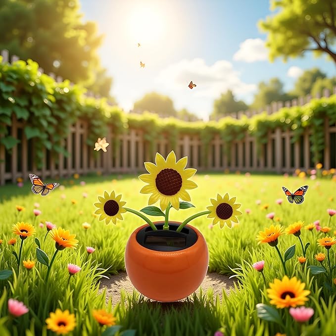 1 Pcs Sunflowers,Solar Powered Dancing Flower, Decoration Gift, Swinging Dancer Toy, No Battery Required, Car Decor, Sunflower/White Flower Learning and Education (Sun Flower)