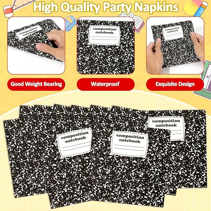 96 Pcs Back to School Tableware Set First Day of School Party Supplies Red Apple Pencil Paper Plates Composition Notebook Napkins Classroom Decoration for Kindergarten Preschool Teacher Party Serve 24
