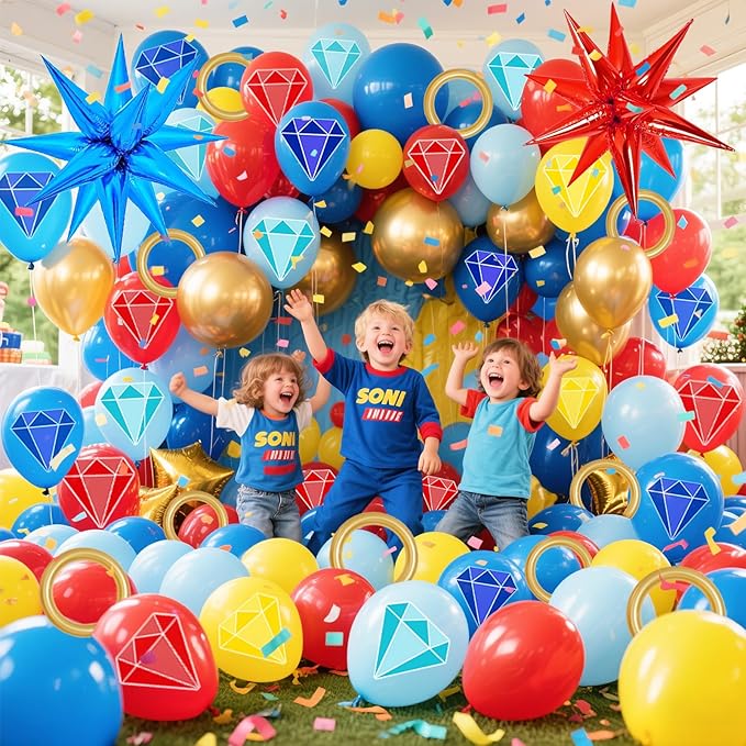 121 Pcs Red Blue Gold balloon garland Arch Kit, for Cartoon Blue Hedgeho Themed Birthday Party Decorations Boys Girls Gatherings Party Supplies
