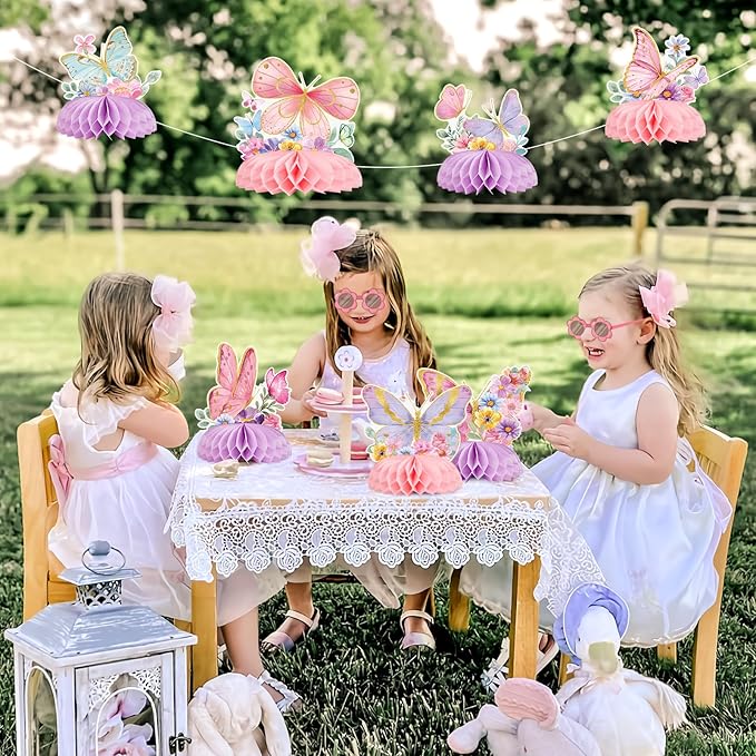 SUNBEAUTY 9 PCS Butterfly Centerpieces for Tables Butterfly Birthday Party Decorations Spring Wildflower Honeycomb Table Centerpiece for Girl Birthday Garden Baby Shower Decorations