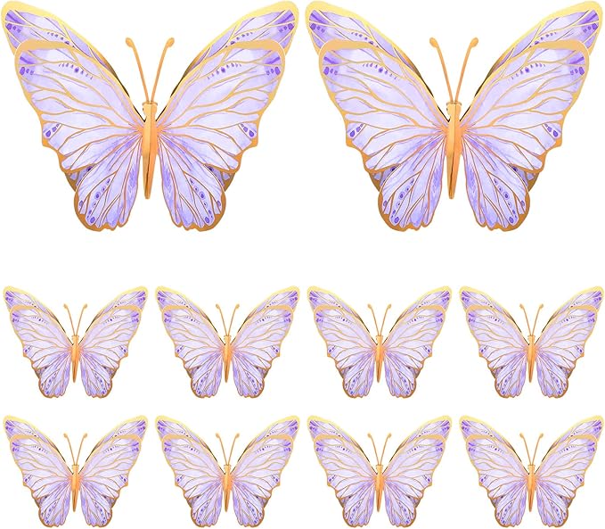 Geyee 10 Pcs Large Butterfly Centerpieces for Tables Butterfly Party Decorations 3D Paper Table Toppers Centerpieces Wall Decor for Birthday Baby Shower Wedding Party Supplies(Purple)