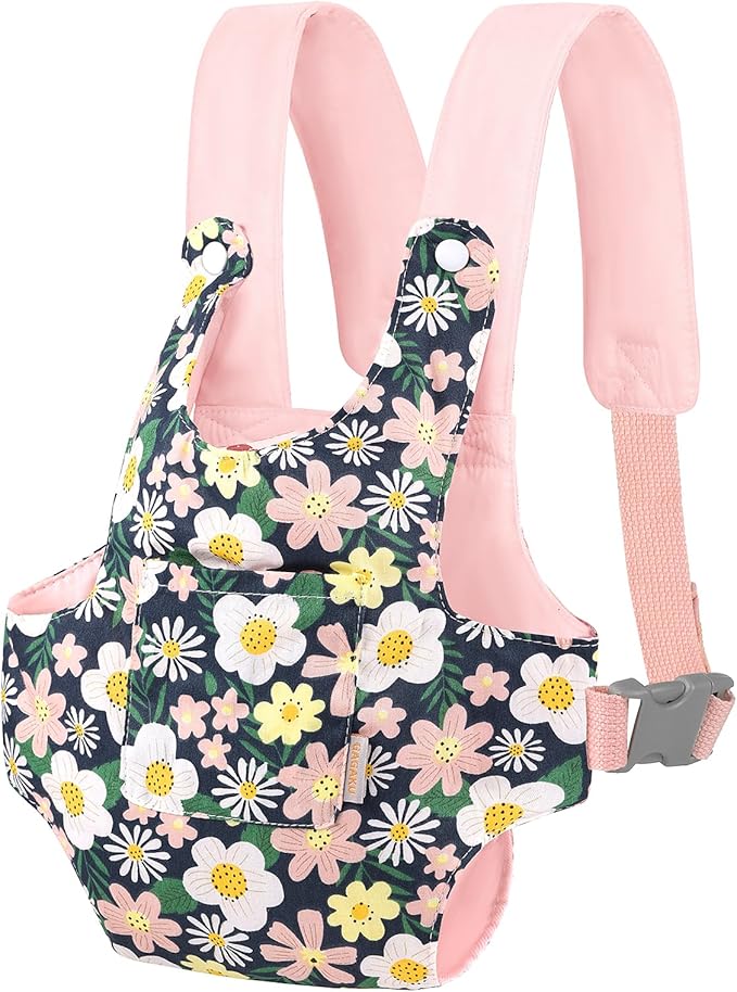 GAGAKU Toy Baby Carrier for Dolls Reborn Baby Doll Carrier for Kids Doll Accrssories Carrier for Doll - Pink - Daisies