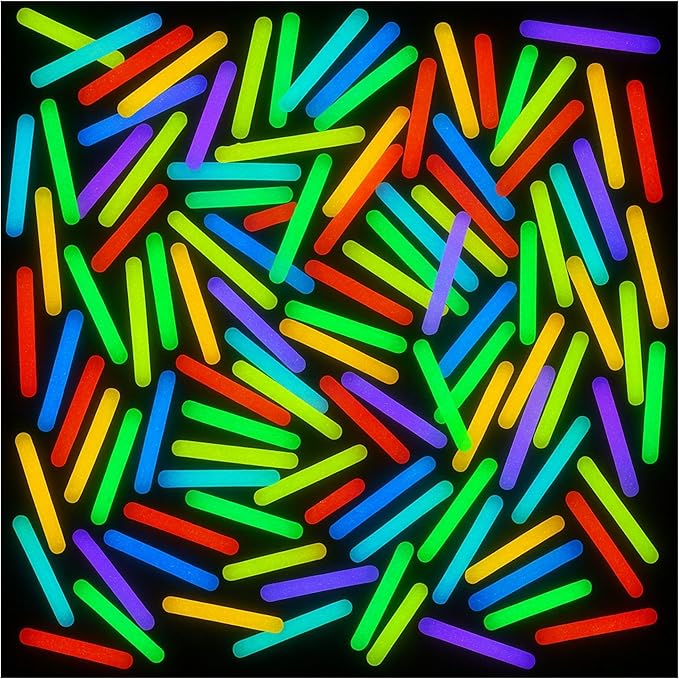 PartySticks Mini Glow Sticks 100 Pack Glow-in-the-Dark Small, for Easter Eggs, 5 Colors, Neon Light Sticks Bulk Party Favors, Easter Basket Stuffer Party Pack, Weddings Classroom Decorations Prizes