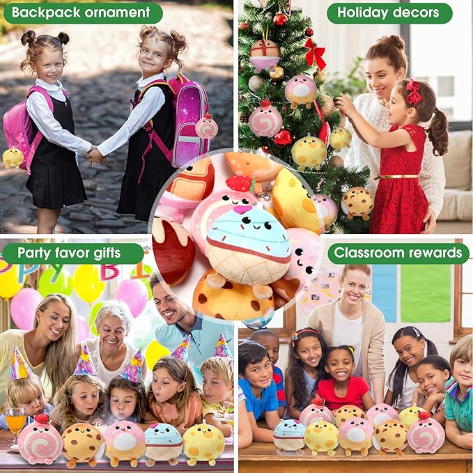 Libima 9 Pcs Mini Stuffed Animals Bulk Adopt a Pet Party Favors 3.15 Inch Small Plush Keychains Cute Ornaments Toys for Baby Shower Birthday Gift Bags Fillers Easter Basket Stuffers(Desserts)