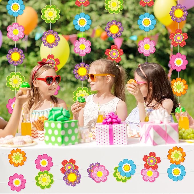 Capoda 8 Pcs Spring Flower Garland Decorations Colorful Flower Paper Garlands Hawaiian Hibiscus Paper Cutouts Floral Hanging Decor for Summer Birthday Theme Party Supplies