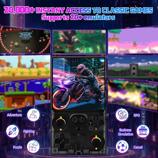 UYTGXEN XF40V Retro Handheld Game Console with 2*Detachable Long Joysticks, 4.0-Inch HD IPS Screen Retro Gaming Console, Preloaded Classic Games with Multiple Emulator, Pocket Video Gaming