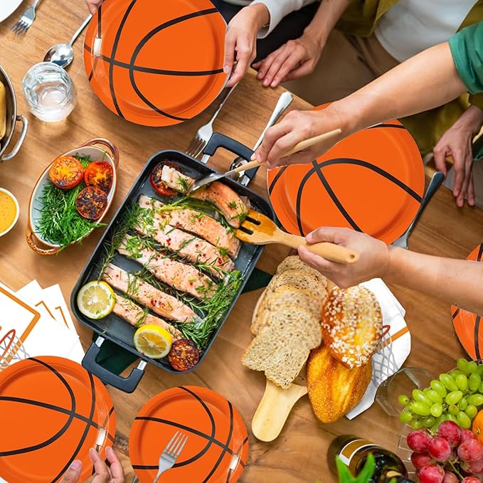 150 PCS Basketball Plates and Napkins Supplies - Dinner & Dessert Plates, Napkins for Basketball Birthday Party Decorations, Serves 50