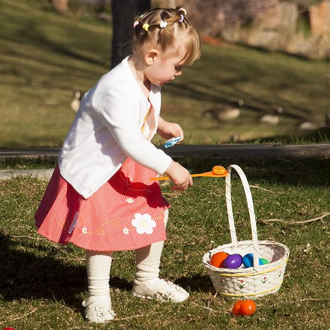 6 Players Easter Egg and Spoon Race Game Set, Easter Party Favor for Kids and Family Activity Lawn Games Party Supplies Outdoor Fun Games, Classroom Activities Easter Games