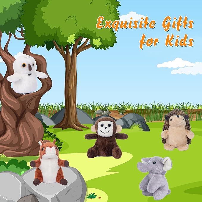 My OLi 10 Pack Plush Wild Animals Toys - 3.5 Inch Jungle Stuffed Animal Bulk Toys for Kids: Tiger Lion Elephant Monkey Hedgehog Rabbit Squirrel Owl Fox Bison, Set of 10