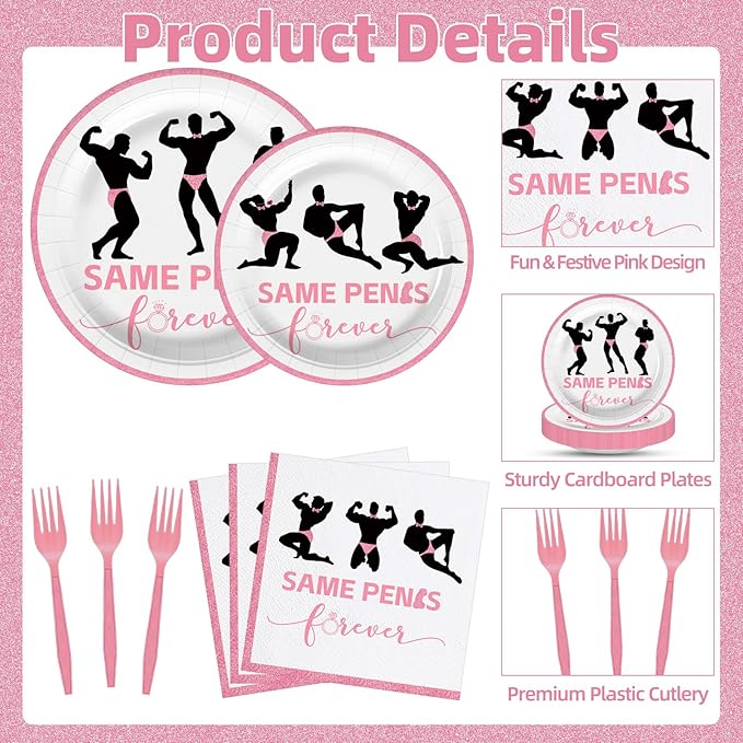 100 Pcs Bachelorette Tableware Party Supplies Set, Serves 25 – Disposable Pink Paper Plates, Napkins, and Forks for Bridal Shower, Hen Party, Engagement, Girls Night, Valentine’s Day Decorations